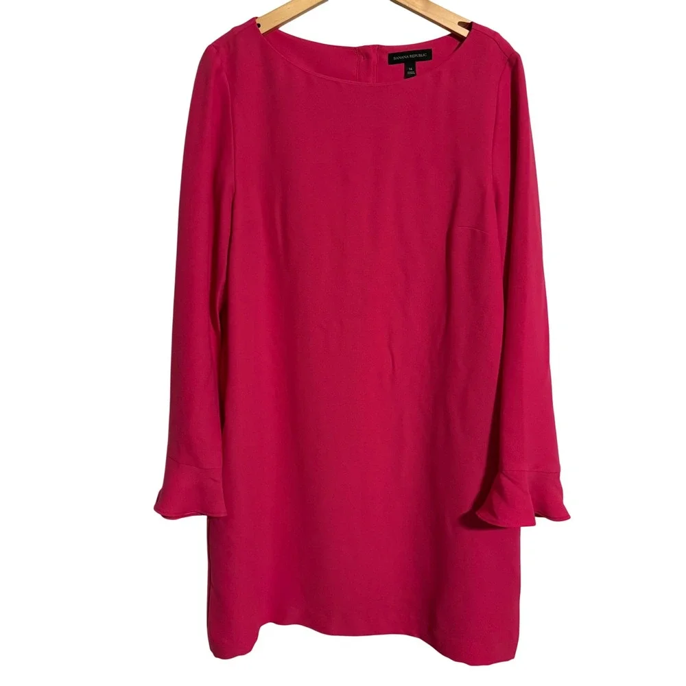 Banana Republic Pink Shift‎ Dress Ruffle Sleeve Button Back Size 14
